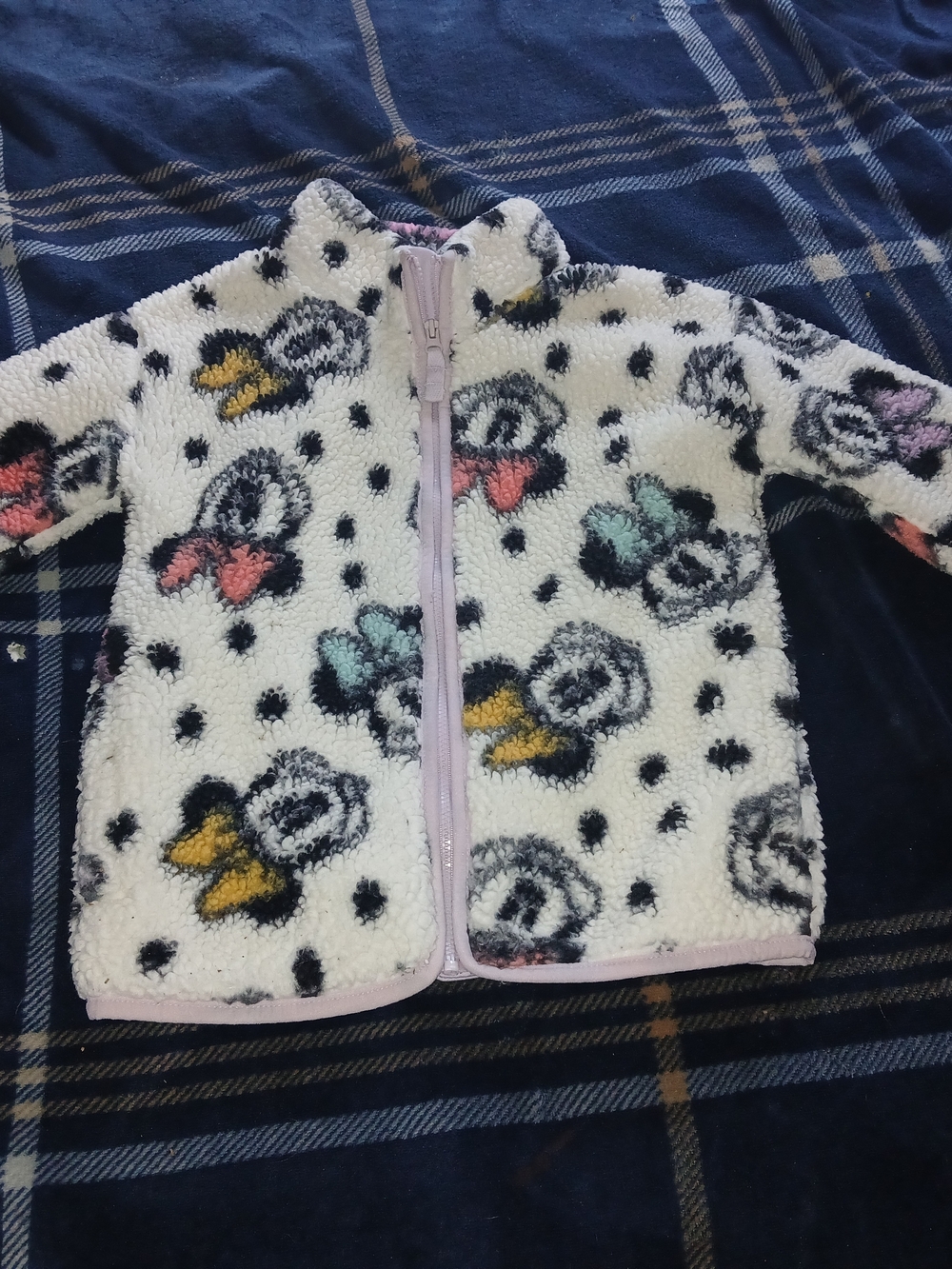 Disney White Sherpa Jacket with Multicolor Minnie Prints